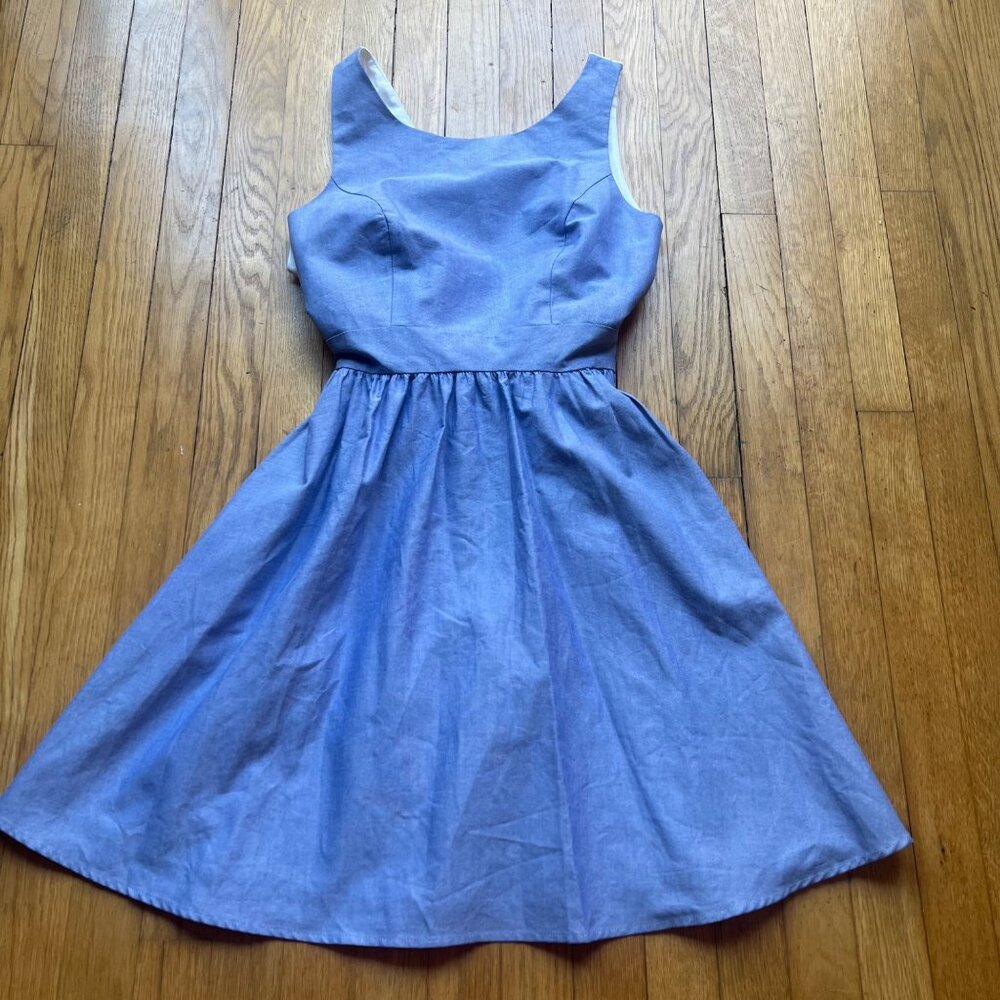 Lauren James Size S NEW Royal Blue White Emerson Oxford Sleeveless A-Line Dress - Picture 3 of 16